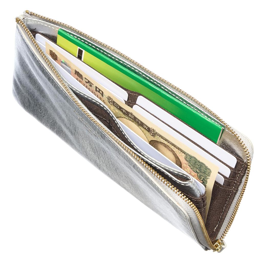 [VOICE] Graffiti Italian Cowhide Leather Women's Ultra-Thin L-Zip Long Wallet in Silver, Gift Boxed