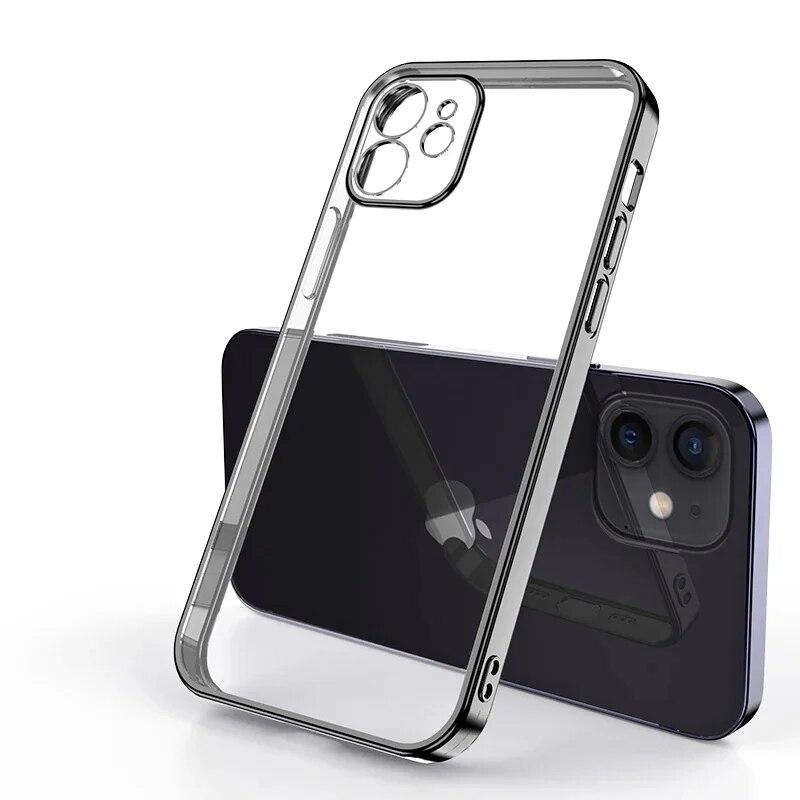 Luxury Square Silicone Clear Phone Case For iPhone 15 14 11 12 13 Pro Mini Xs Max X Xr Se 2020 7 8 Plus Soft Plating Farme Cover