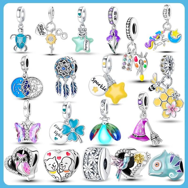 

925 Серебряных Подвесок Подсолнух Дружба Шарм Висячие Бусы Кулон Подходит ОригинальныйНовый Браслет Ожерелье Изящные Женские Ювелирные Изделия