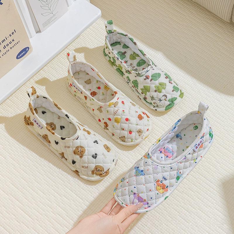 Breathable Soft Sole Non-Slip Cotton Slippers for Maternity Confinement, Closed Heel, Thin Style for Wood Floors