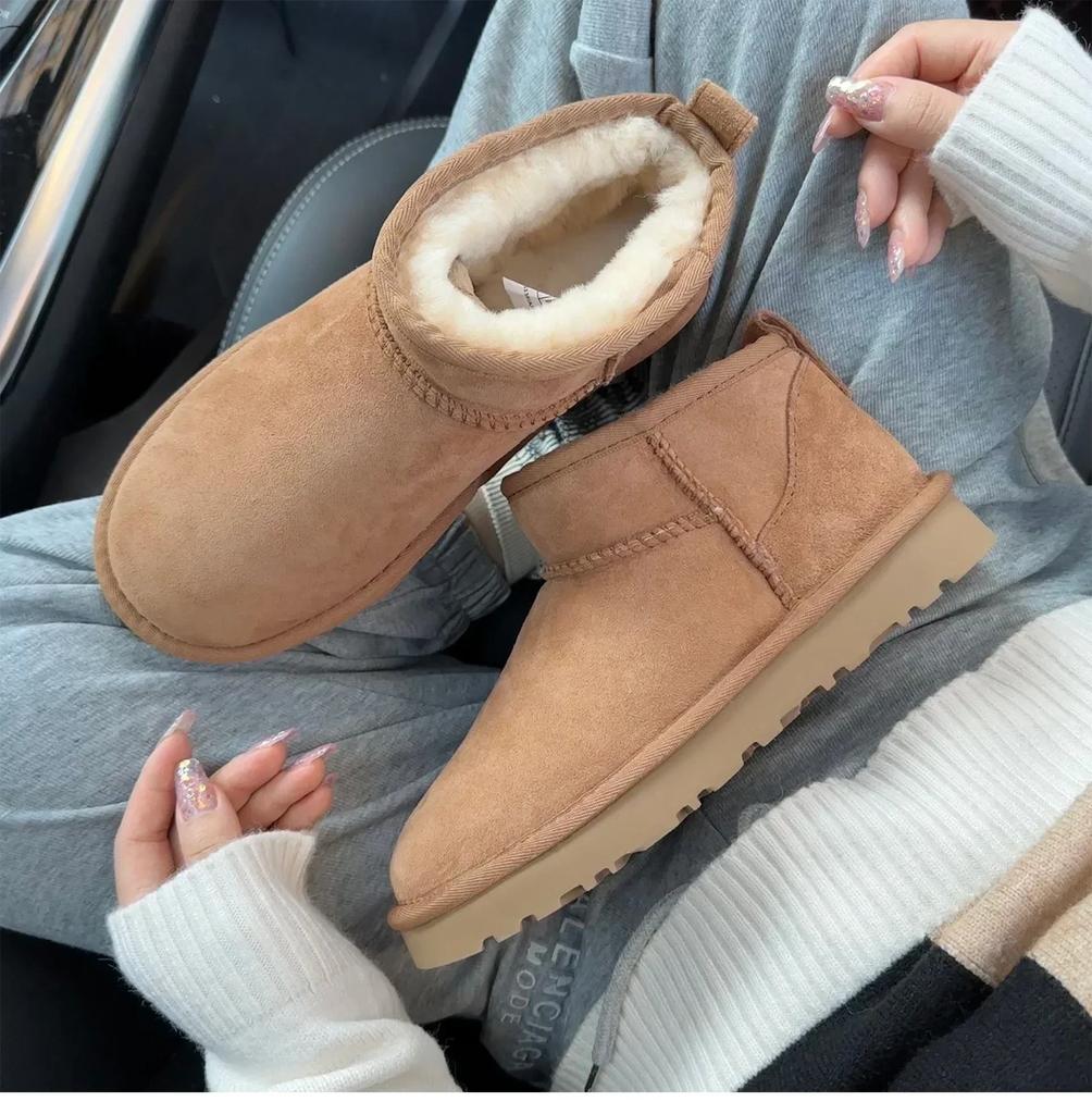 Fashion NO-LOGO genuine sheepskin wool, classic mini sheepskin snow boots, chestnut casual warm boots for women platform boots