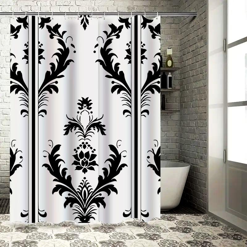 Black and White Floral Pattern Shower Curtain Waterproof Fabric Bathroom Decoration Privacy Cloth Wholesale Custom Print Home De