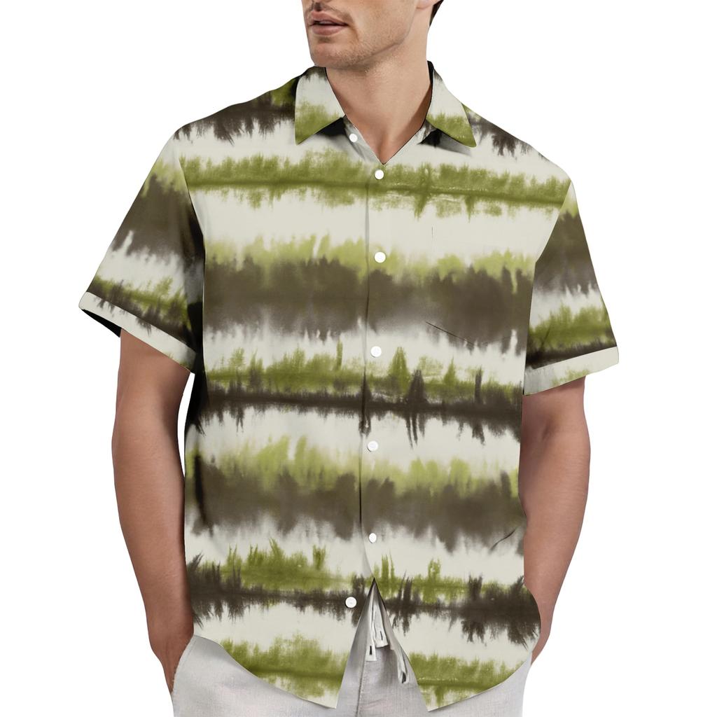 Men's Casual and Fashionable Tie- Textured Print Shirt - Men's Lapel Short-sleeved Button-up Shirt