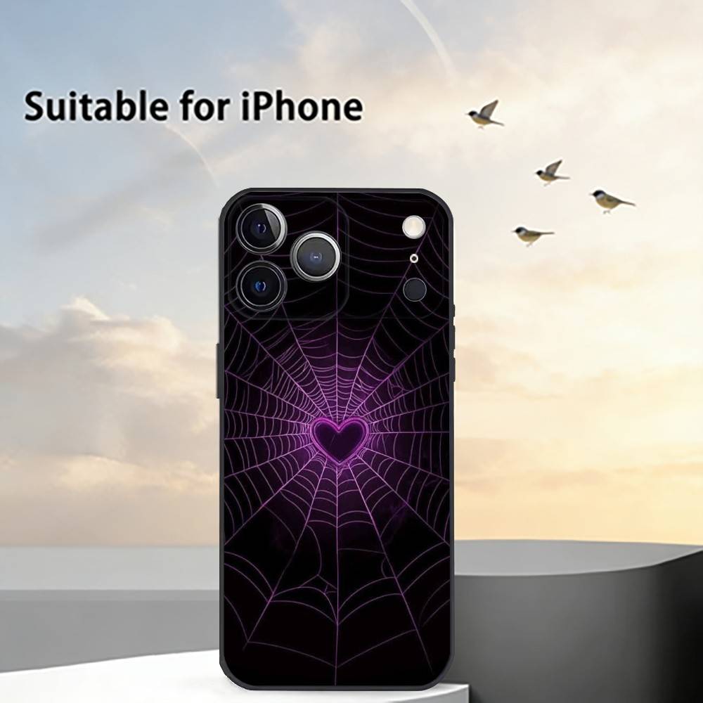 Cool Spider Web H-Heart Phone Case For iPhone 17, 16,15,14,13,12,11 Plus,Pro Max, Others Soft Black Cover
