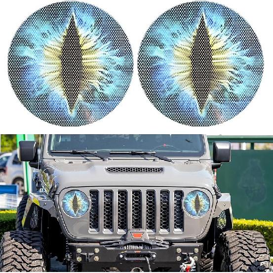 Beast Eyes Headlight Decals, 3D Round Stickers And Decals For Jeep Wrangler, Stereo Eyes Headlight Decal Stickers(Blue)