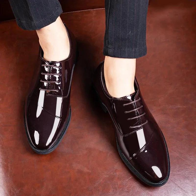 Patent Leather Shoes for Men Oxfords Lace Up Male Wedding Party Office Work Shoes Elegant Designer Brand Dress Shoes for Man