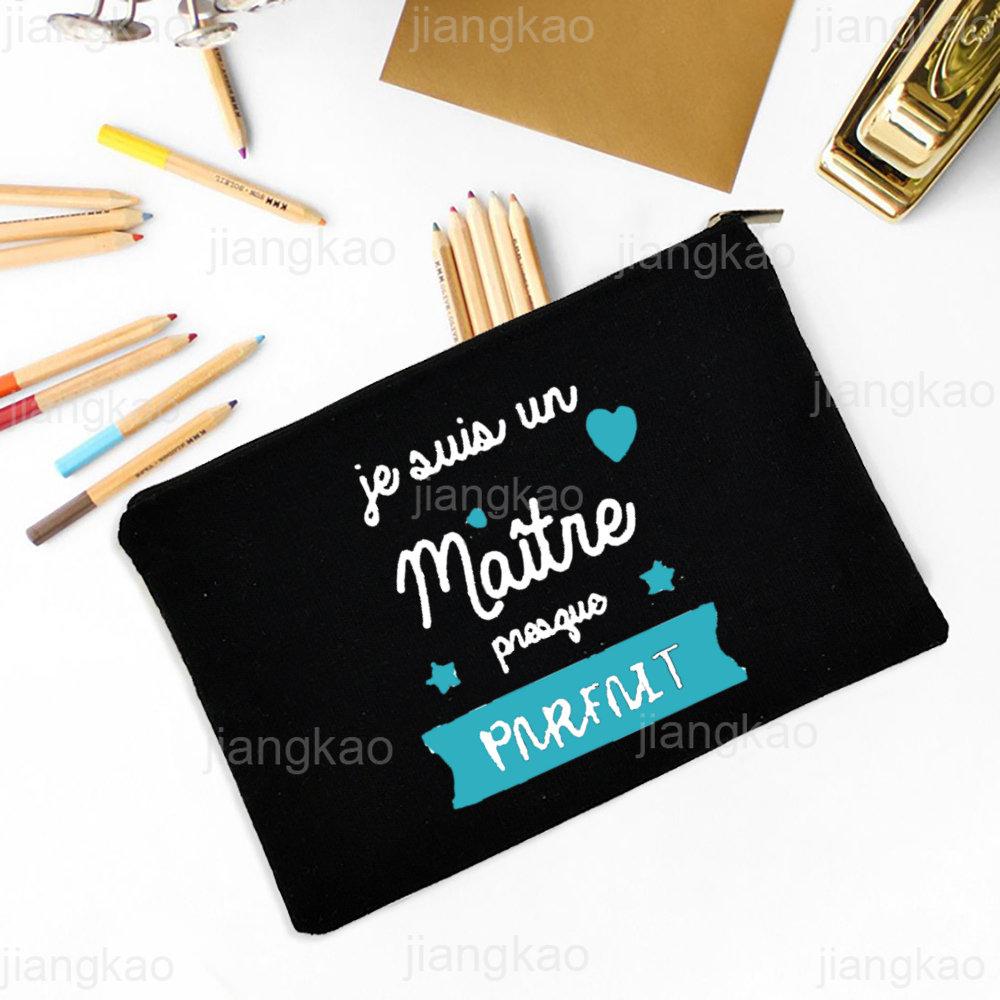 Thank Teacher Print Pencil Case Large Capacity School Stationery Supplies Storage Bags Travel Wash Organizer Gift For Teacher