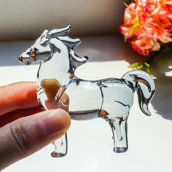 Yousheng Fake Crystal Horse Figurine Hand-carved Miniature Pony Statue Healing Stone Animal Collectible Sculpture Fengshui Decoration Ornament