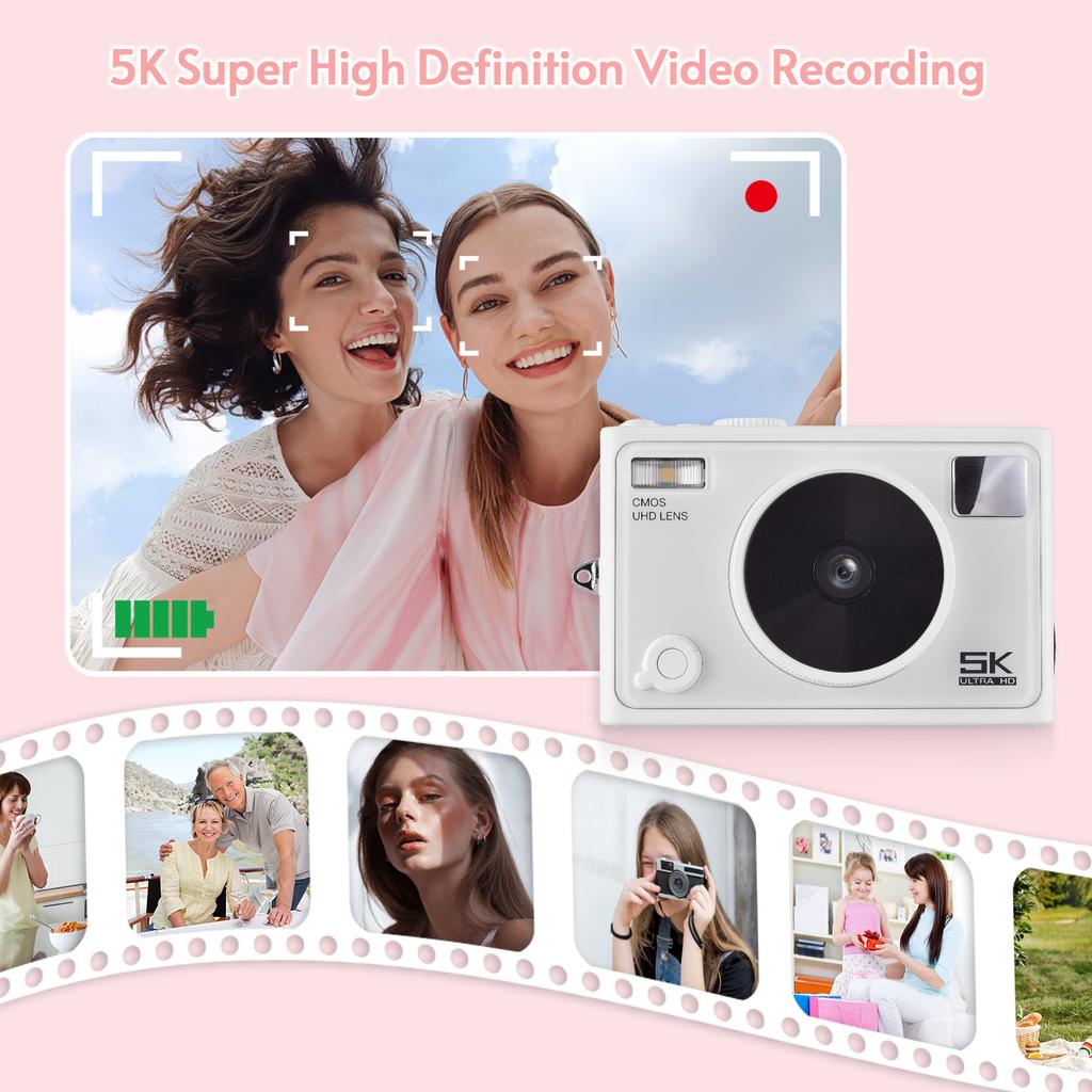 5K Digital Camera WiFi Digital Video Camera 72MP Dual Lens 2.8 Inch IPS Screen Auto Focus 18X Digita