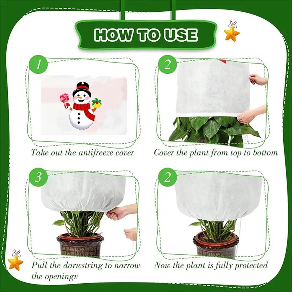 Växtfrostskyddskåpor Julmotiv Frostdukar Utomhusväxter Andningsbart Skydd av Non-woven Tyg Med Dragsko