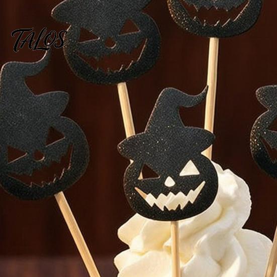 Cake Topper 8 Pcs Halloween Cupcake Toppers, Black Glitter Witch Hat Pumpkin Party Supplies Picks for Supplies, Birthday Decoration Festive