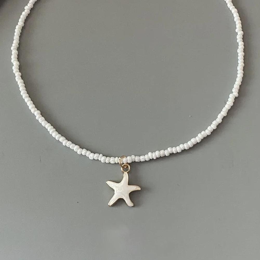 

Ожерелье с подвеской в виде морской звезды на весну и лето, короткая цепочка-чокер, милое ожерелье с подвеской для женщин и девочек белый