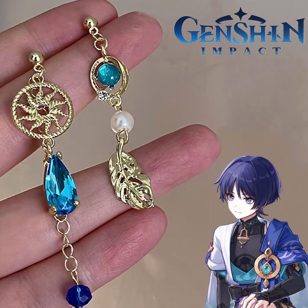 Game Genshin Impact Wanderer Balladeer Cosplay Earring Metal Eardrop Adult Unisex Earstuds