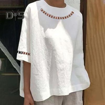 Quick Drying Shirt Top Lace Stitching Fashion Solid Cotton Linen Summer Shirt
