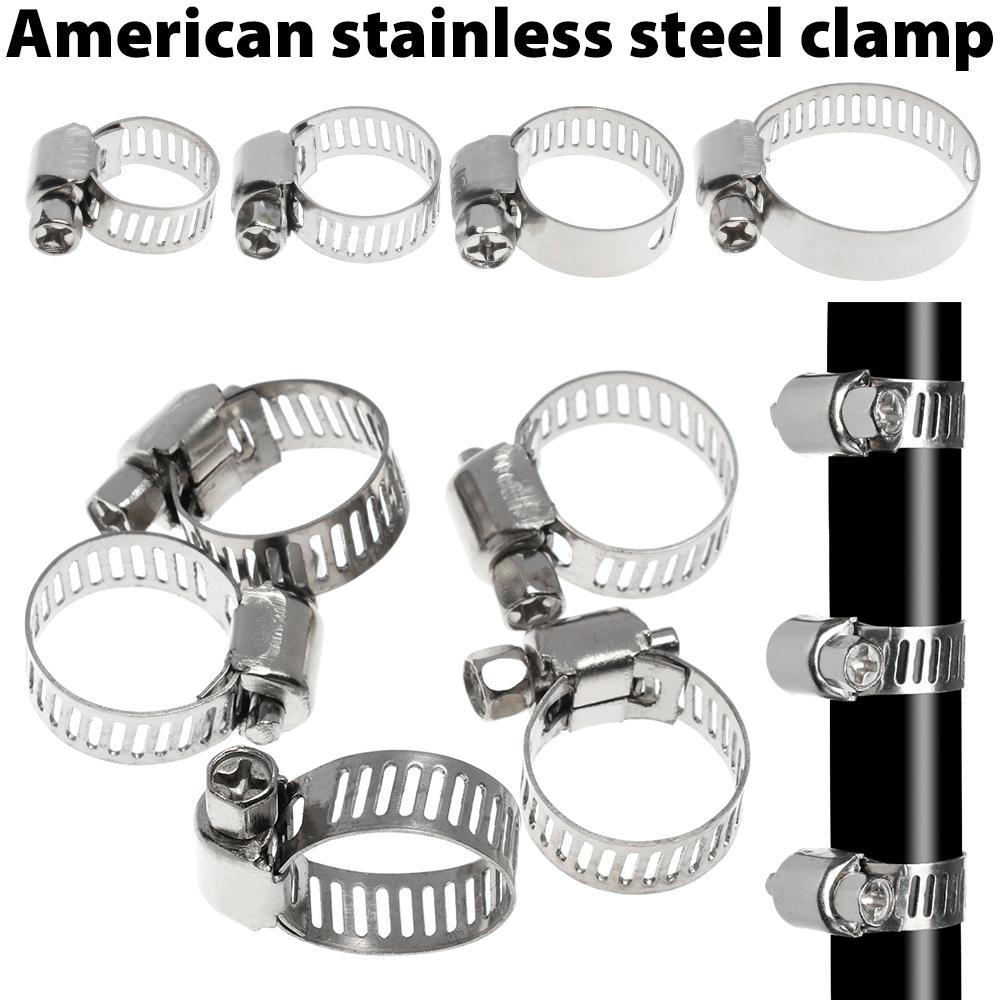 10pcs 4Sizes Adjustable Worm Fuel Line Clamp Fasterner Stainless Steel Car Hose Clamp Tri 8mm Tube Clamp Gear Clip Spring Clip 8mm-12mm