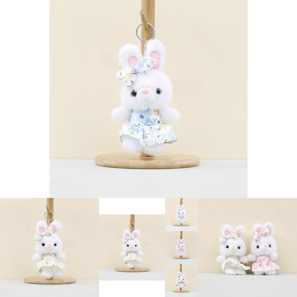 Søt Plysj Kanin Dukke Nøkkelring Tilbehør Myk PP Bomull Bedårende Kanin Figur i Fargerik Kjole