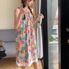 Women's Summer Floral Lace Strappy Pleated Dress - Sweet, Spicy, Loose-Fit Mid-Length Beach Style