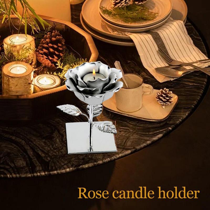 Romantic Rose Candle Holder With Base Rose Tea Lights Candle Holder Creative Iron Candle Cup Centerpiece for Home Anniversaries