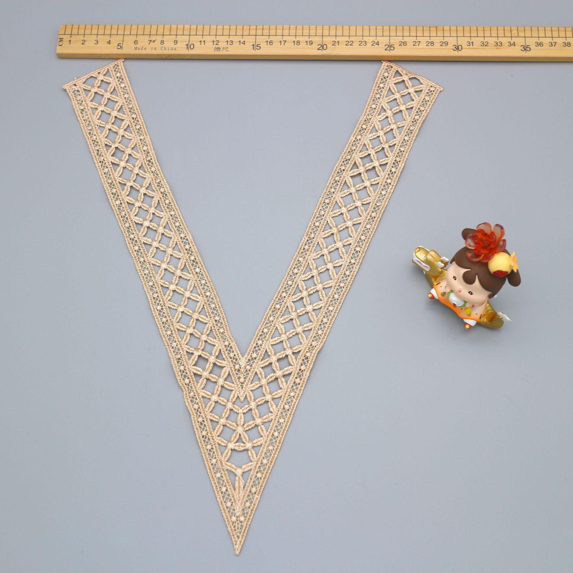 

Кружевные аксессуары с V-образным вырезом, Кружевной полый вышитый воротник-обманка, Полиэстеровый воротник с вышивкой, растворимой в воде, Шампанское, Нагрудный воротник JX25216