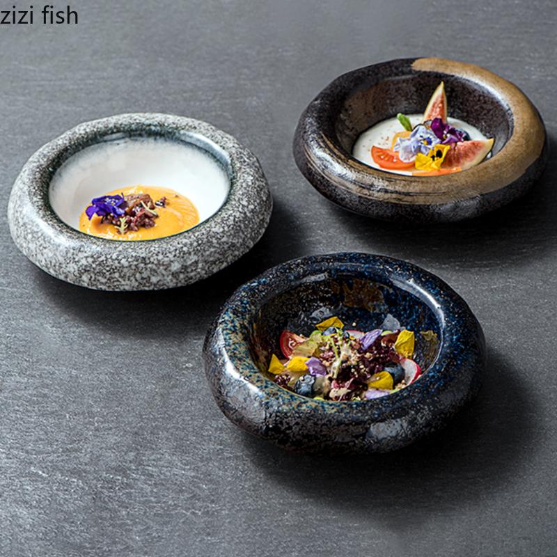 Ceramics Dinner Bowl Vintage Round Tableware Soup Basin Pasta Plate Household Restaurant Snack Pastry Dessert Plate Noodle Bowls