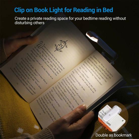 Book Reading Light Rechargeable Brightness Adjustable USB Charge Clip Book Light for Dormitory