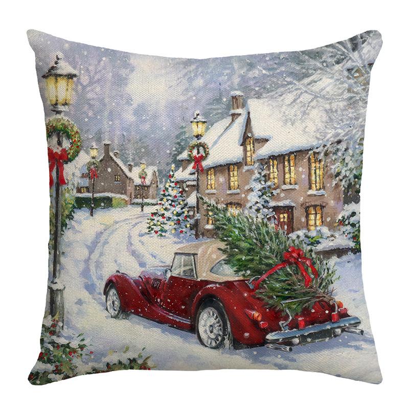Weihnachts-Leinen-Serie, Verschiedene Kissenbezüge, Einfacher Feiertagsdruck Kissenbezug, Sofakissenbezug