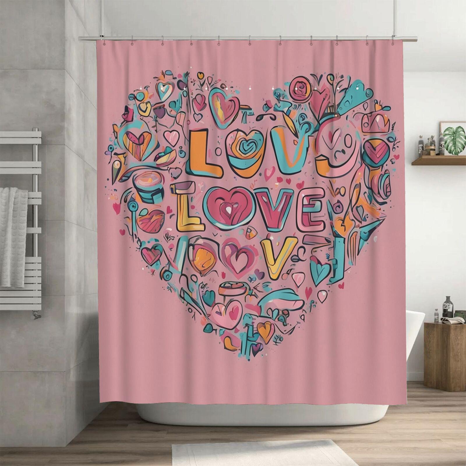 

Vibrant Love Heart Art Shower Curtain - Waterproof, Mildew-Resistant, Machine Washable For Romantic Bathroom Decor W60H190(CM)-1 Pcs