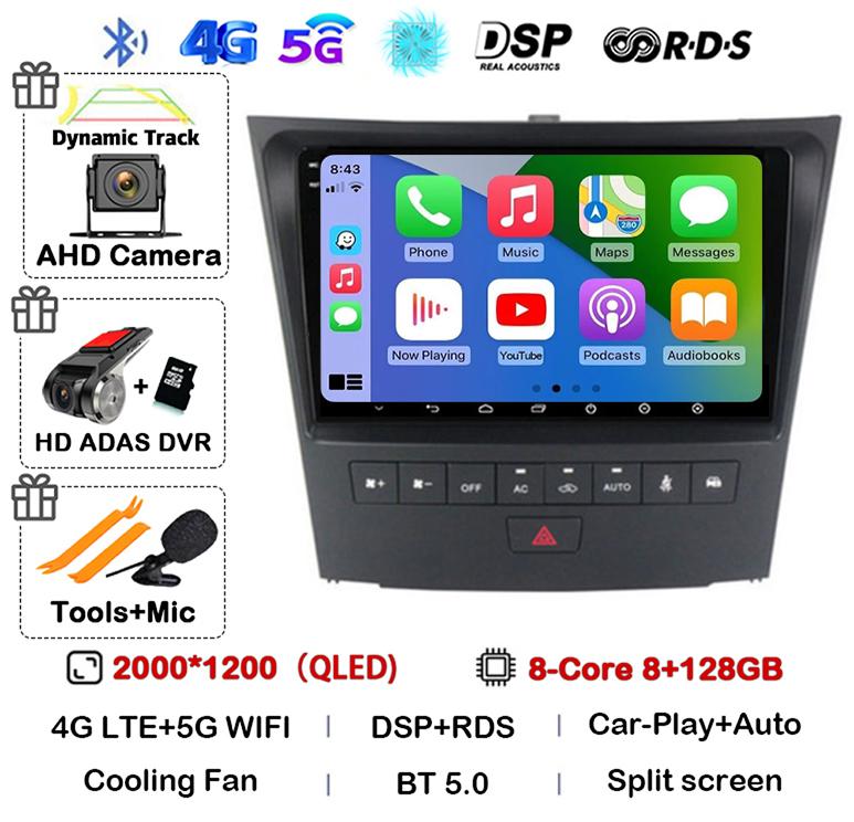 Android 14 Carplay For Lexus GS300 S190 GS350 GS400 GS430 GS450h GS460 GS 300 III 3 350 2004-2011 Car Radio Multimedia Stereo 4G