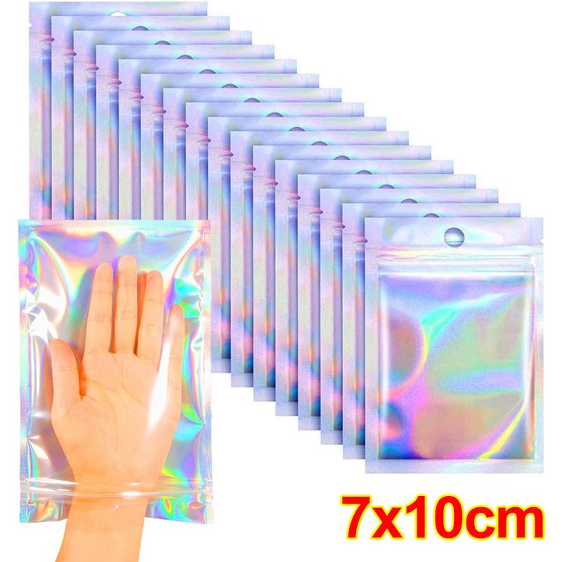 

Laser Sealing Bags Plastic Holographic Resealable Foil Pouch for Necklace Jewelry Gift Packaging Kitchen Candy Snack Storage Bag 10PCS