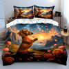 3Pcs Dachshund Sunset Mountain Rose Bedding Set Realistic Pet Floral Print Duvet Cover 2 Pillowcases King Queen Gift