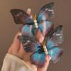 New Pearl Butterfly Hair Clips Dreamy Blue Ponytail Headdress Mesh Lace Butterfly Hairpins Hair Accessories