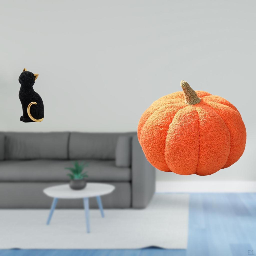 Resin Cat Statue And Pumpkin Pillow Decorative Figurine Collectible Ornament for Living Room Bedroom