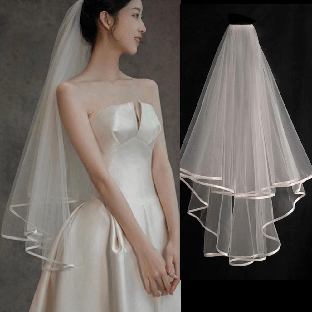 Bow Wedding Veil Pearl Accessories Women's Tulle New Bridal Veil  Bridal Photoshoot
