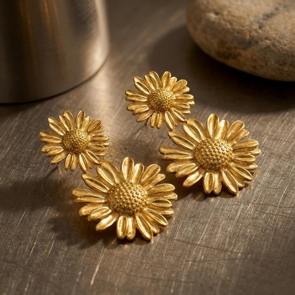 Boho 3D Floral Dangle Earrings for Women Stainless Steel Layered Metal Flower Daisy Drop Earring Beach Party Waterproof Jewelry