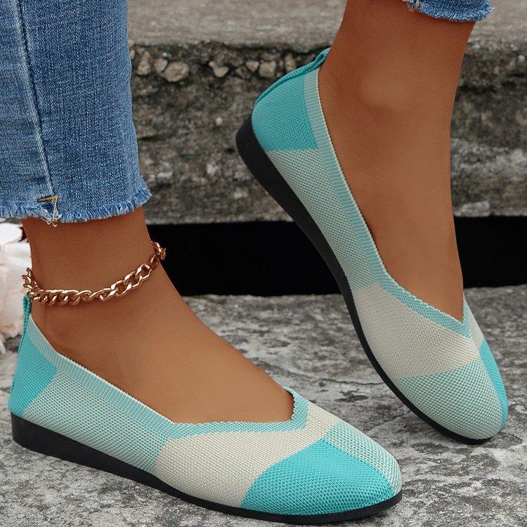 Flat Bottom Fly-woven Single Shoes Women's Color Matching Light Mouth Round Head Lazy Shoes