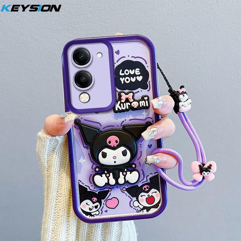 KEYSION Shockproof Case for VIVO Y04 with Lanyard Soft Silicone Cute 3D Cartoon Doll Phone Cover for VIVO Y29s 5G