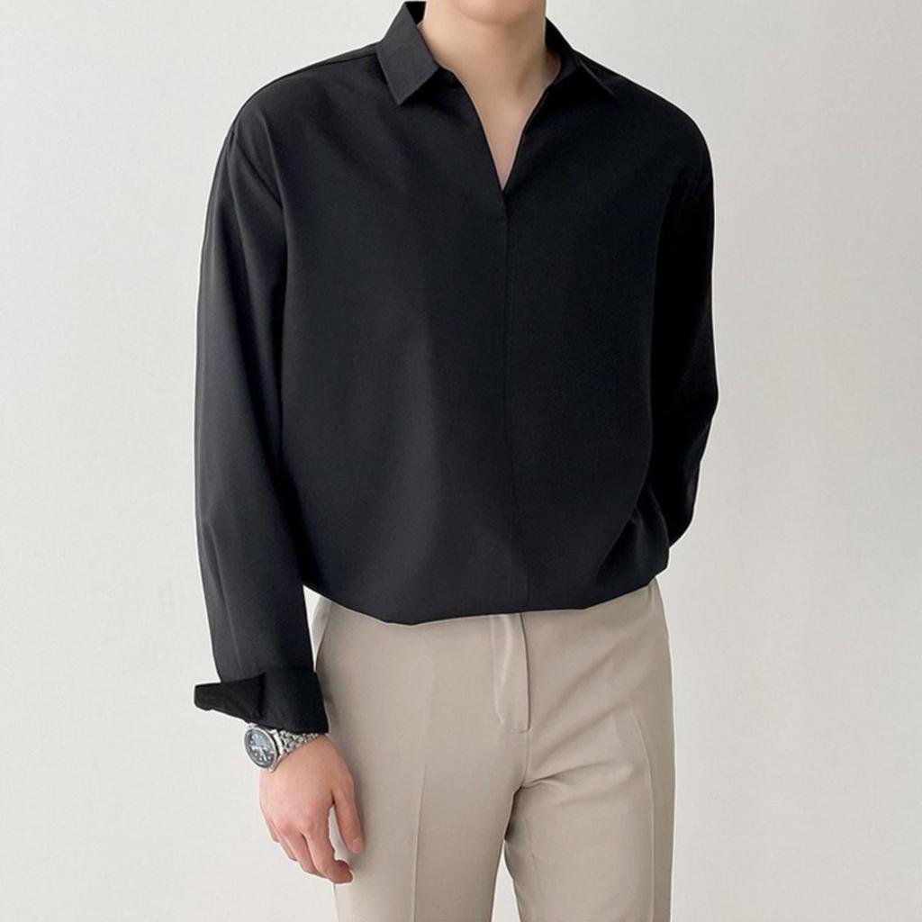 Loose Pullover V,neck Long,sleeved Shirt Men's Korean Version Of The Trend Gangster Handsome Drape Shirt Fall Blouse