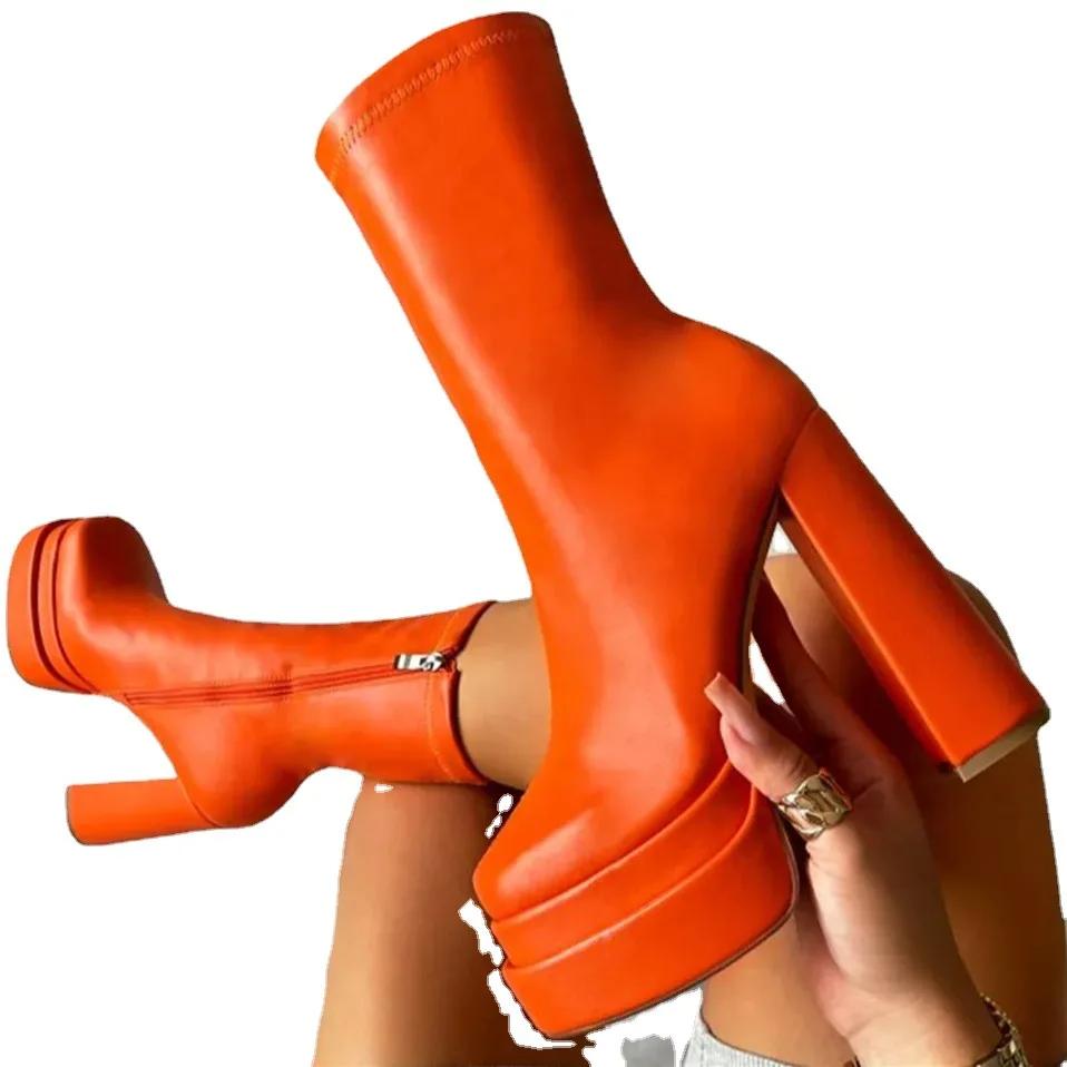 Woman Shoe  New in Fashion Platform Boots Ladies High Quality Luxury Women Leather Boots Super High Heels Boots Women