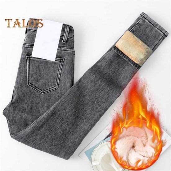 Jeans Invernali da Donna in Peluche a Vita Alta Foderati in Velluto Spesso Slim Fit Pantaloni a Sigaretta Chiusura con Bottone e Cerniera Tasche Pantaloni a Gamba Dritta per Strada e Festa