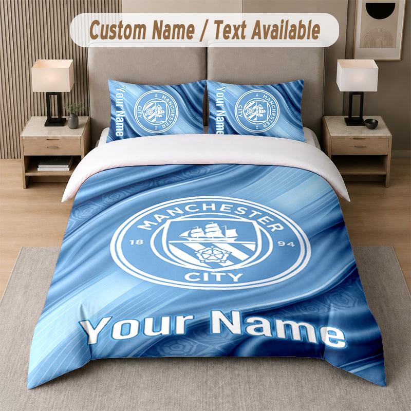 Manchester City Design Bedding Set Custom Text 1 Duvet Cover & 2 Pillow Cases