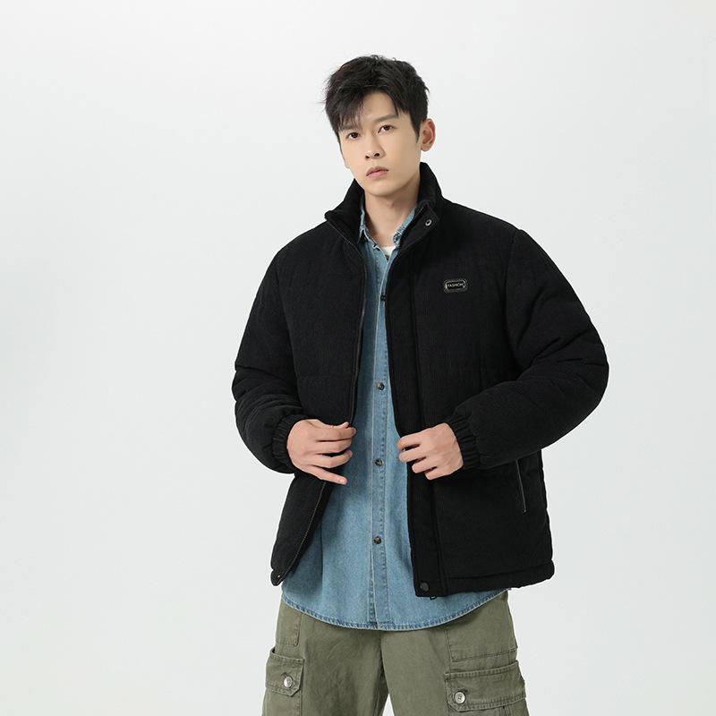 Men's Corduroy Jacket Loose Casual Quilting Cotton Youth Outdoor Warm Stand-up Collar Thickened Jacket Cotton Clothing