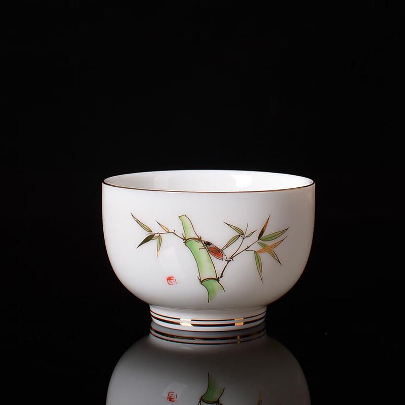 Chaxun Dehua Mutton Fat Jade Porcelain Tea Cup with Bamboo Peace Design