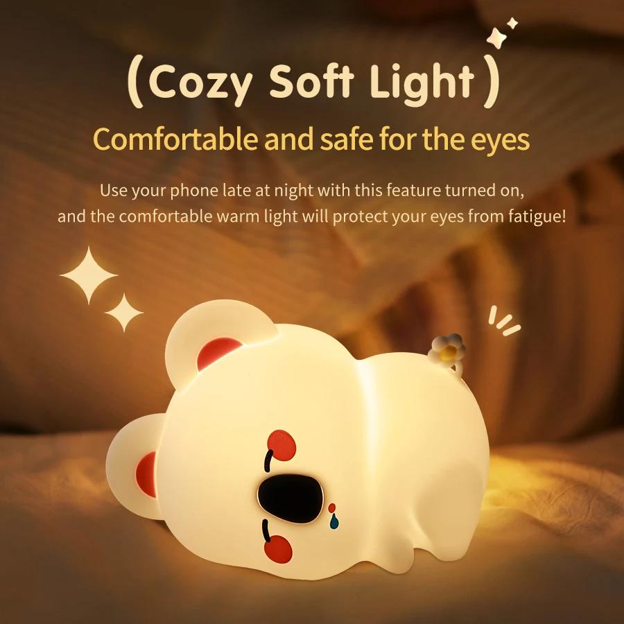 Cute LED Night Light Koala Silicone Touch Bedside Nightlight USB Rechargeable Timing For Kids Birthday Gift Bedroom Decoration