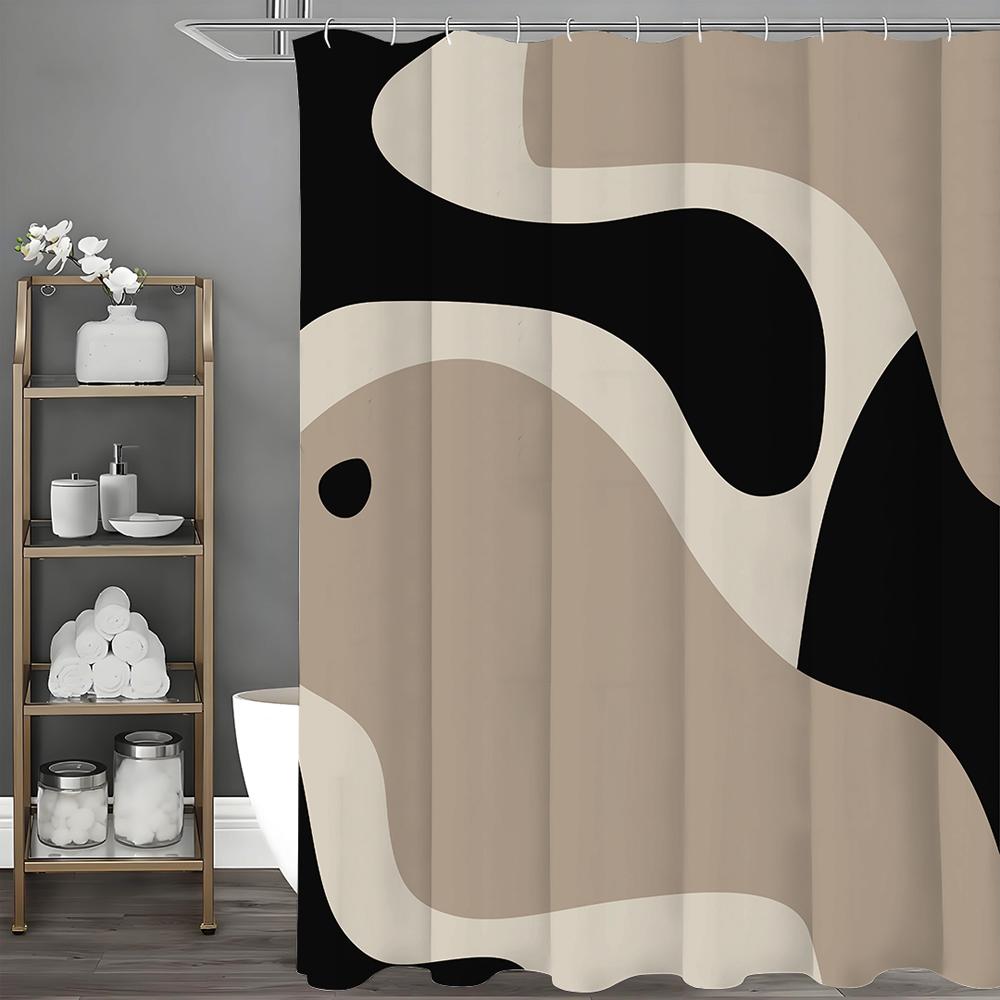 Fluid Modern Geometric Black Brown Shower Curtain, Bathroom Decorative Shower Curtain, Waterproof Shower Curtain with Hooks