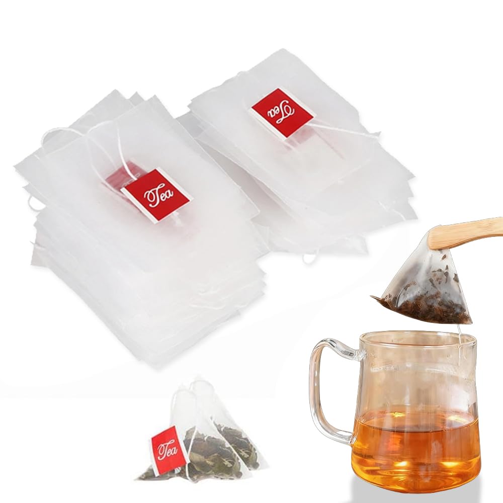 Tea Bags 100 Pieces Pack Unbleached Non-woven Fabric Drawstring 5.8cm7cm Coffee Triangle Cold Brew Corner Strainer Filter Strong Permeability Heat
