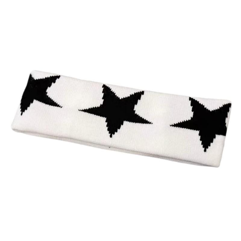 

Вязаная широкая повязка на голову с пятиконечной звездой, унисекс, спортивная повязка на голову в стиле хип-хоп, универсальный аксессуар для волос в уличном стиле белый