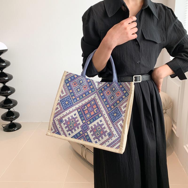 Geantă de mână în stil etnic, geantă tote retro, geantă de umăr pentru femei, capacitate mare, organizator pentru navetă, poșetă de vară pentru femei, modă