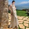 Heavy Industry Three-dimensional Flower Vest, Streamer Yarn Skirt Set, Women's Premium French Irregular Vacation Two-piece Set
