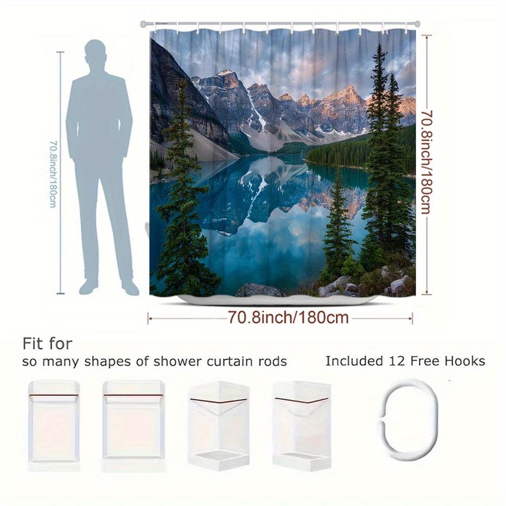 1pc landscape shower curtain bathroom decorative polyester fabric with 12 hooks, 70. 8 x 70.8 inch bathroom curtains