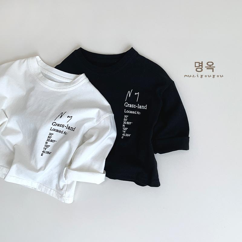 Kids Unisex Casual Letter Print Black White Long Sleeve T Shirt Top